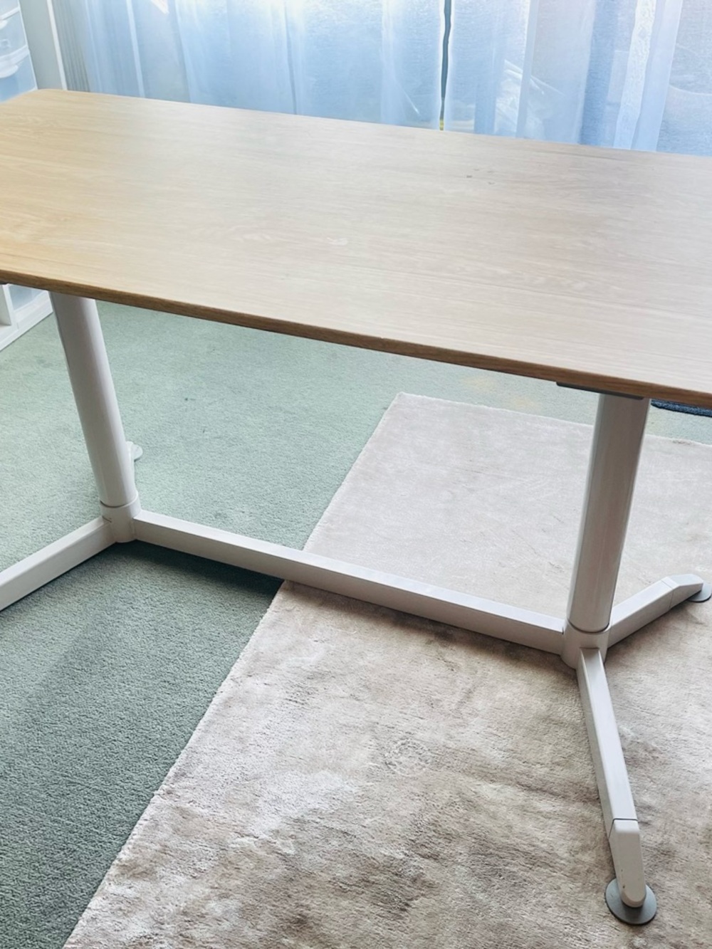Light Wood Top White Metal Base Standing Adjustable Desk - Modern Minimal